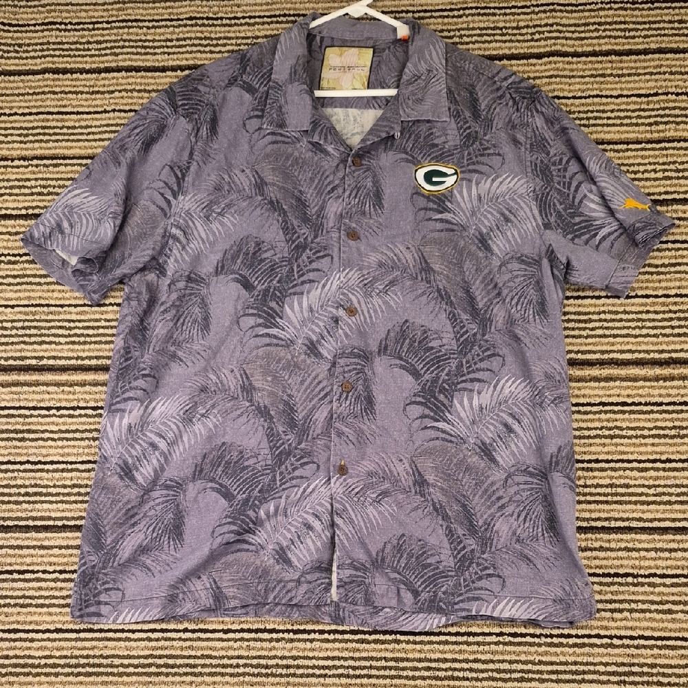 TOMMY BAHAMA Grey Embroidered Green Bay Packers NFL‎ Mens XL Short Sleeve Shirt